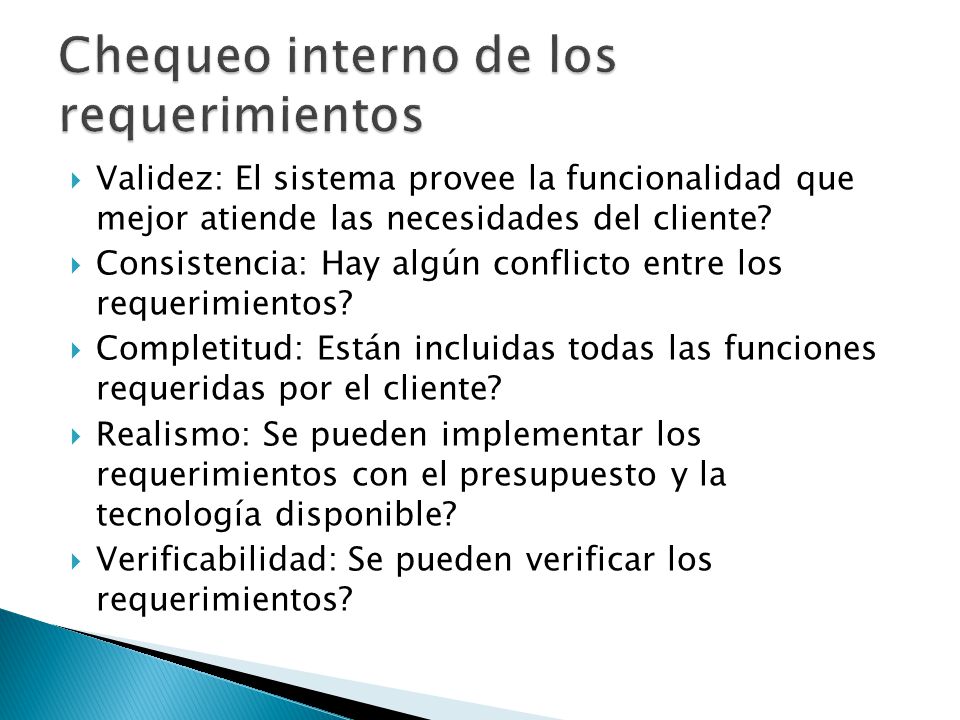 Chequeo interno de los requerimientos