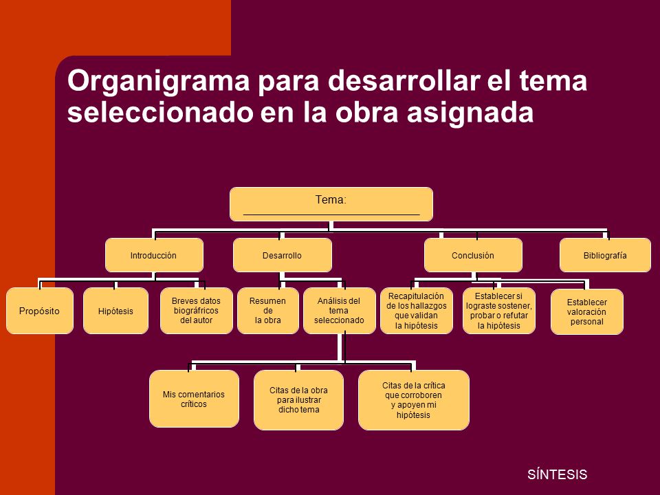 Organigrama para desarrollar el tema seleccionado en la obra asignada