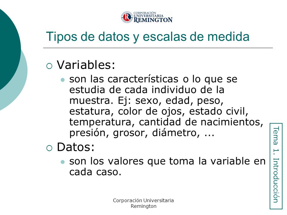 Tipos de datos y escalas de medida