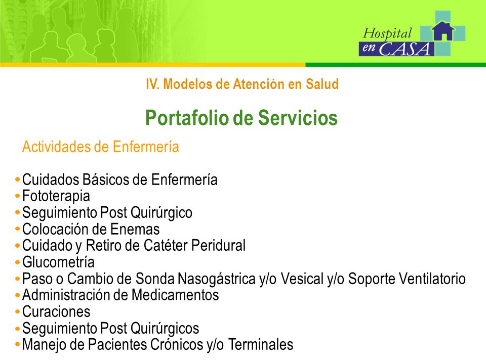 IV. Modelos de Atención en Salud Portafolio de Servicios