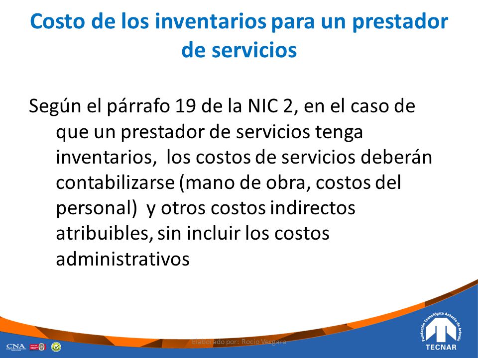 Costo de los inventarios para un prestador de servicios