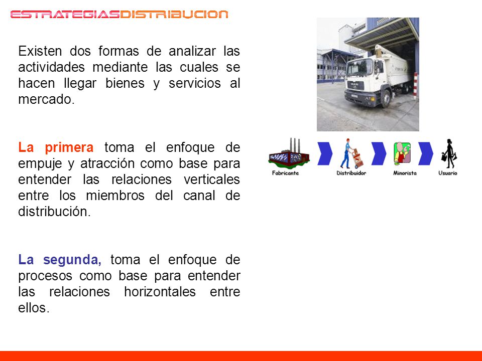 Existen dos formas de analizar las actividades mediante las cuales se hacen llegar bienes y servicios al mercado.