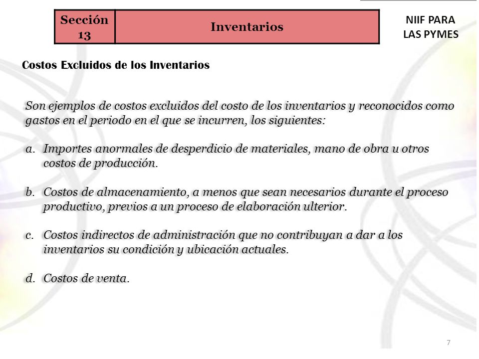 Sección 13 Inventarios. NIIF PARA LAS PYMES. Costos Excluidos de los Inventarios.