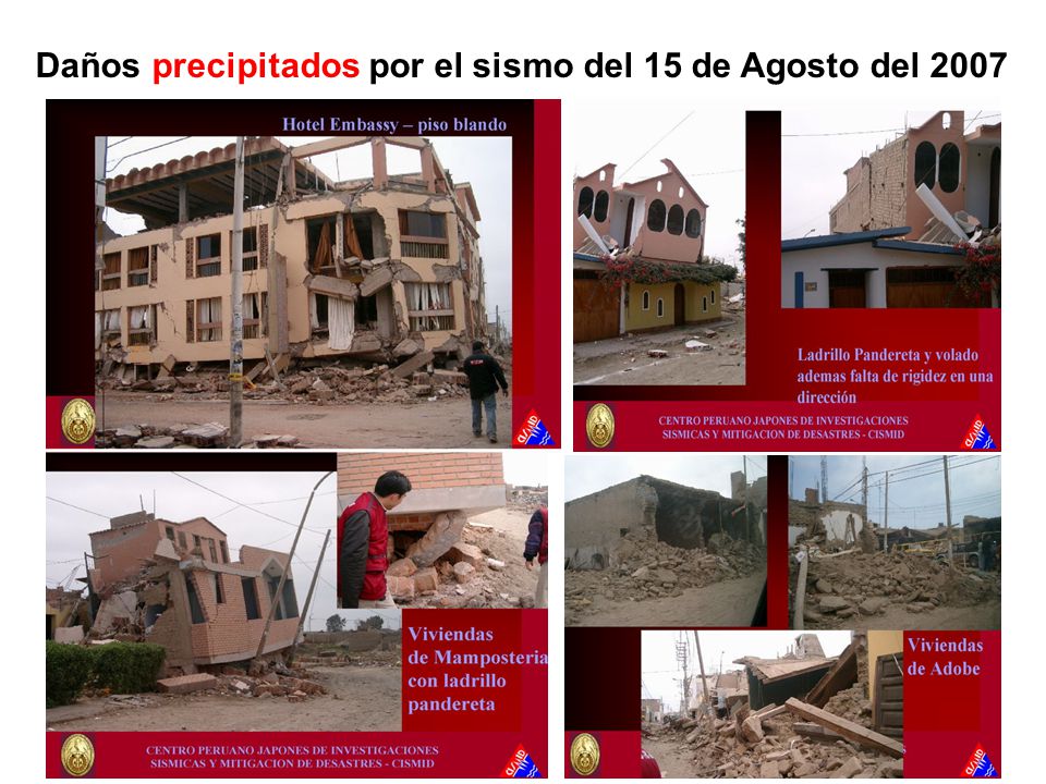 Daños precipitados por el sismo del 15 de Agosto del 2007