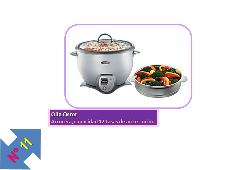 Olla Oster Arrocera, capacidad 12 tasas de arroz cocido N° 11