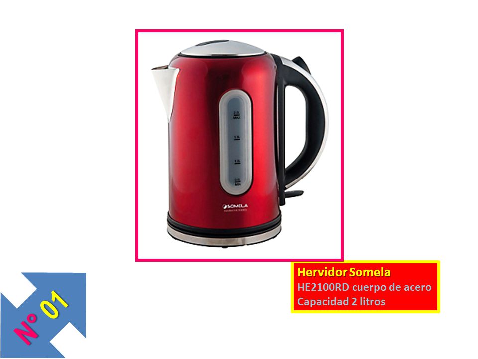 Hervidor Somela HE2100RD cuerpo de acero Capacidad 2 litros N° 01