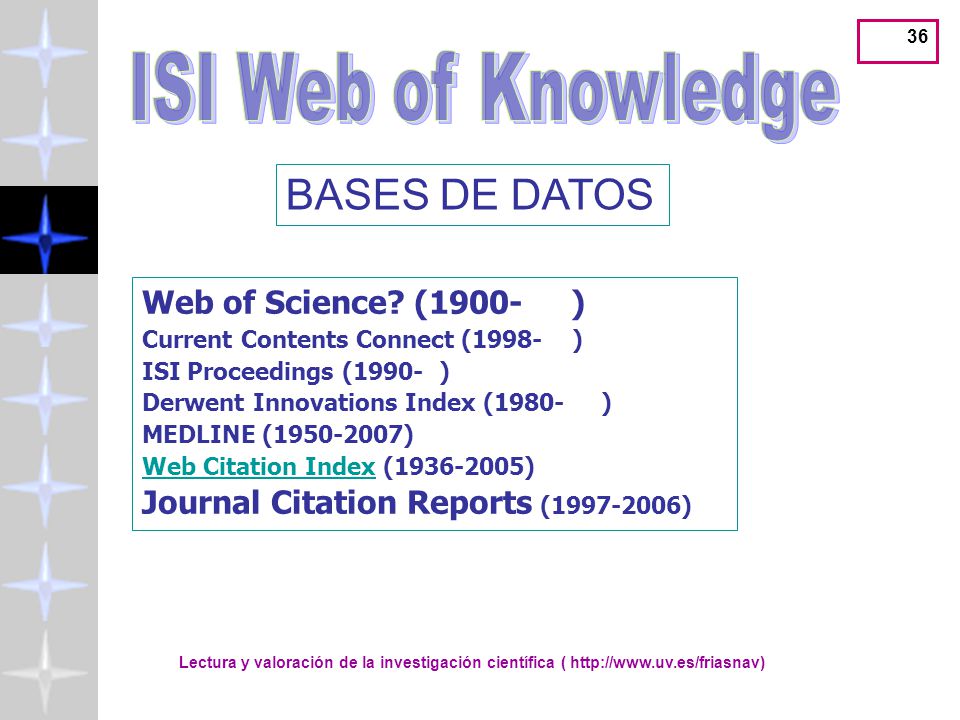 ISI Web of Knowledge BASES DE DATOS Web of Science (1900- )