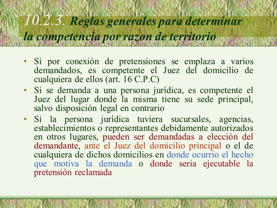 Reglas generales para determinar la competencia por razon de territorio