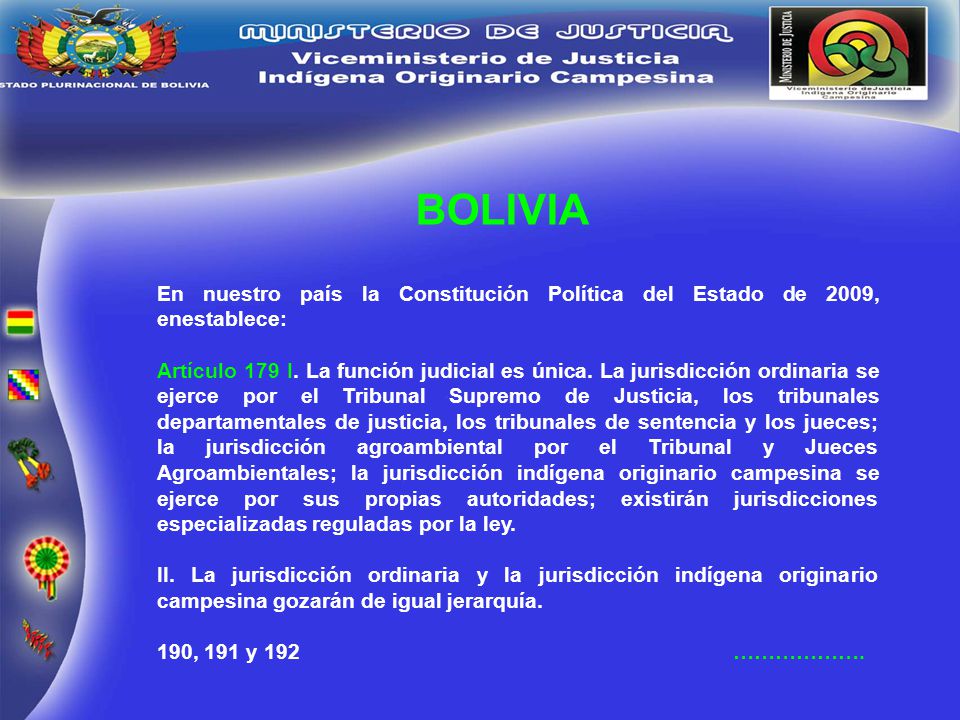 BOLIVIA En nuestro país la Constitución Política del Estado de 2009, enestablece: