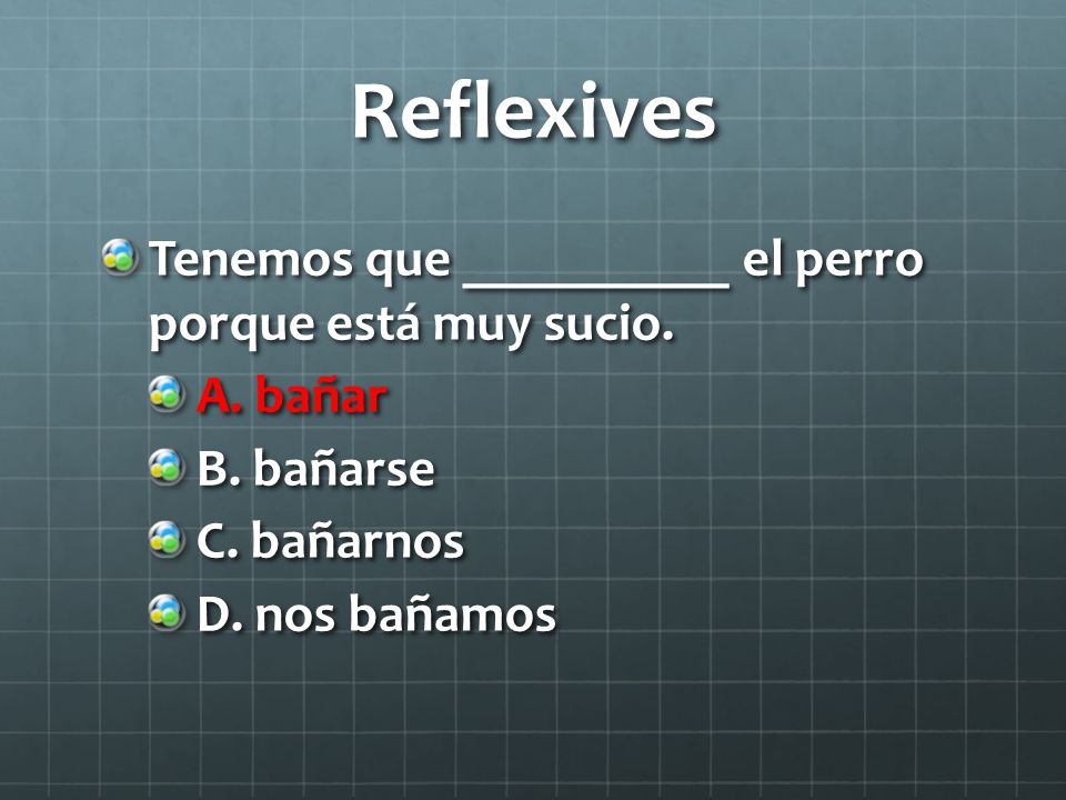 Reflexives Tenemos que __________ el perro porque está muy sucio.