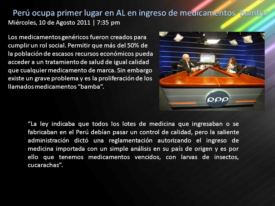 Perú ocupa primer lugar en AL en ingreso de medicamentos ´bamba´
