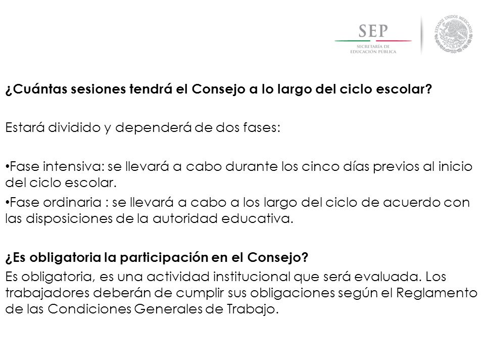 ¿Cuántas sesiones tendrá el Consejo a lo largo del ciclo escolar