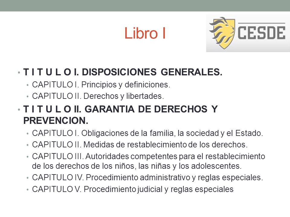 Libro I T I T U L O I. DISPOSICIONES GENERALES.
