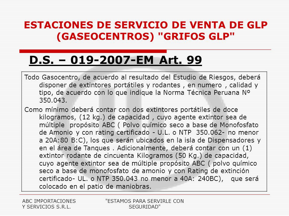 ESTACIONES DE SERVICIO DE VENTA DE GLP (GASEOCENTROS) GRIFOS GLP