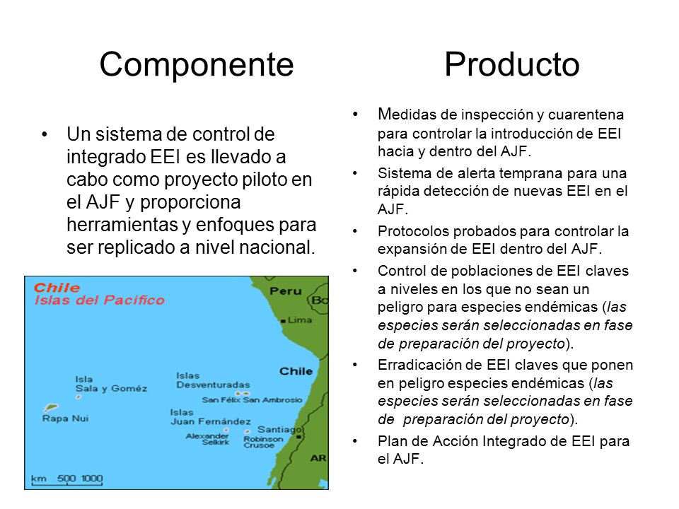 Componente Producto Medidas de inspección y cuarentena para controlar la introducción de EEI hacia y dentro del AJF.