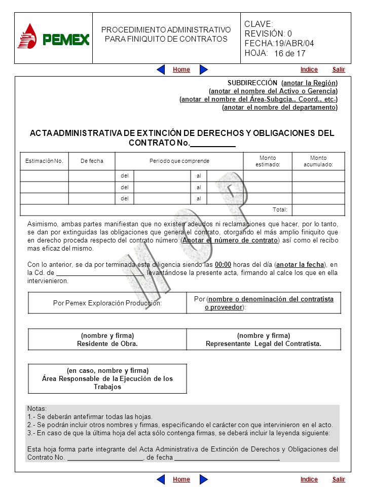 16 de 17 SUBDIRECCIÓN (anotar la Región) (anotar el nombre del Activo o Gerencia) (anotar el nombre del Área-Subgcia., Coord., etc-)