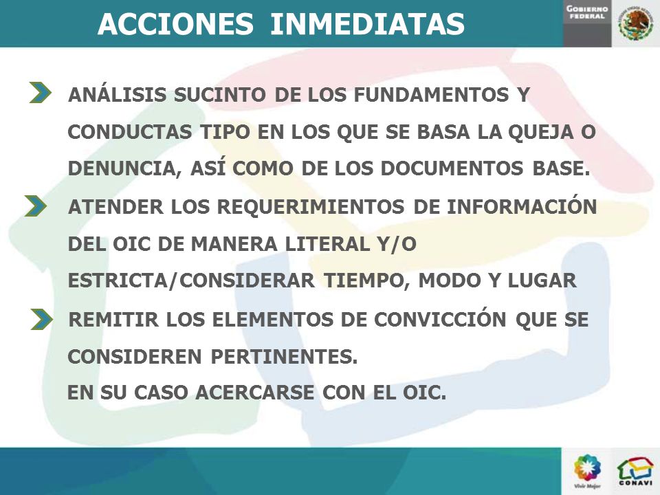 ACCIONES INMEDIATAS ANÁLISIS SUCINTO DE LOS FUNDAMENTOS Y CONDUCTAS TIPO EN LOS QUE SE BASA LA QUEJA O DENUNCIA, ASÍ COMO DE LOS DOCUMENTOS BASE.