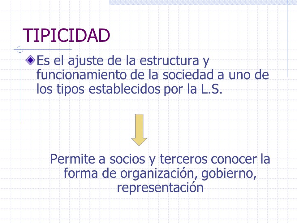 TIPICIDAD Es el ajuste de la estructura y funcionamiento de la sociedad a uno de los tipos establecidos por la L.S.