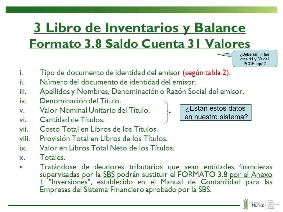 3 Libro de Inventarios y Balance Formato 3.8 Saldo Cuenta 31 Valores
