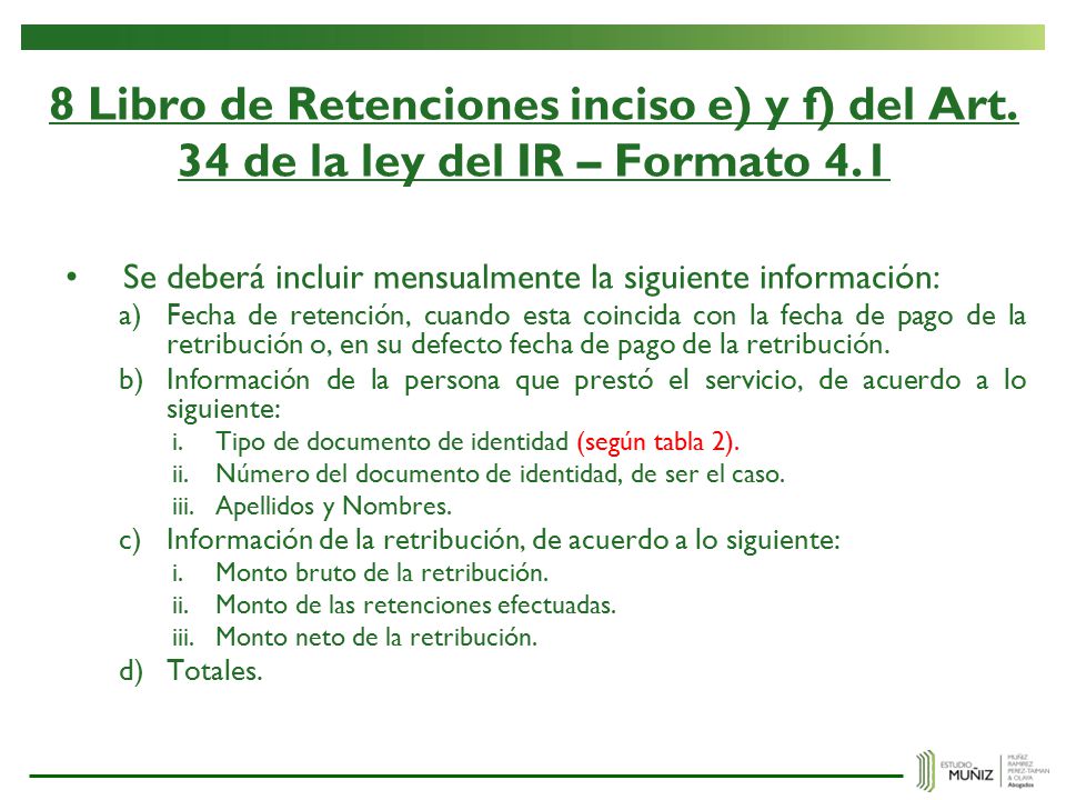 8 Libro de Retenciones inciso e) y f) del Art