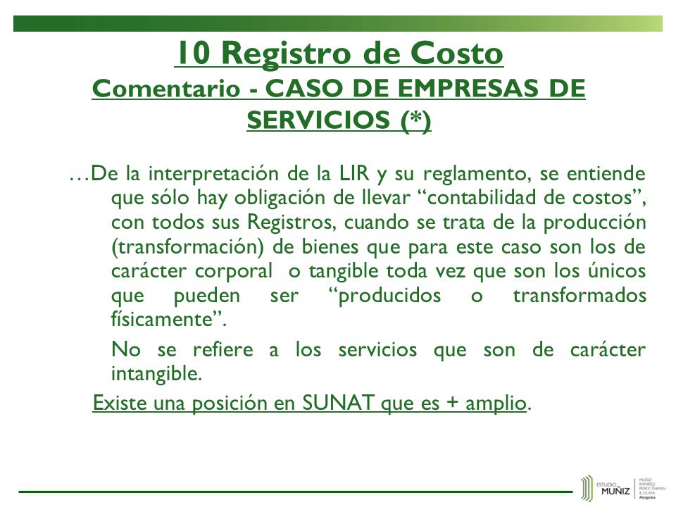 10 Registro de Costo Comentario - CASO DE EMPRESAS DE SERVICIOS (*)