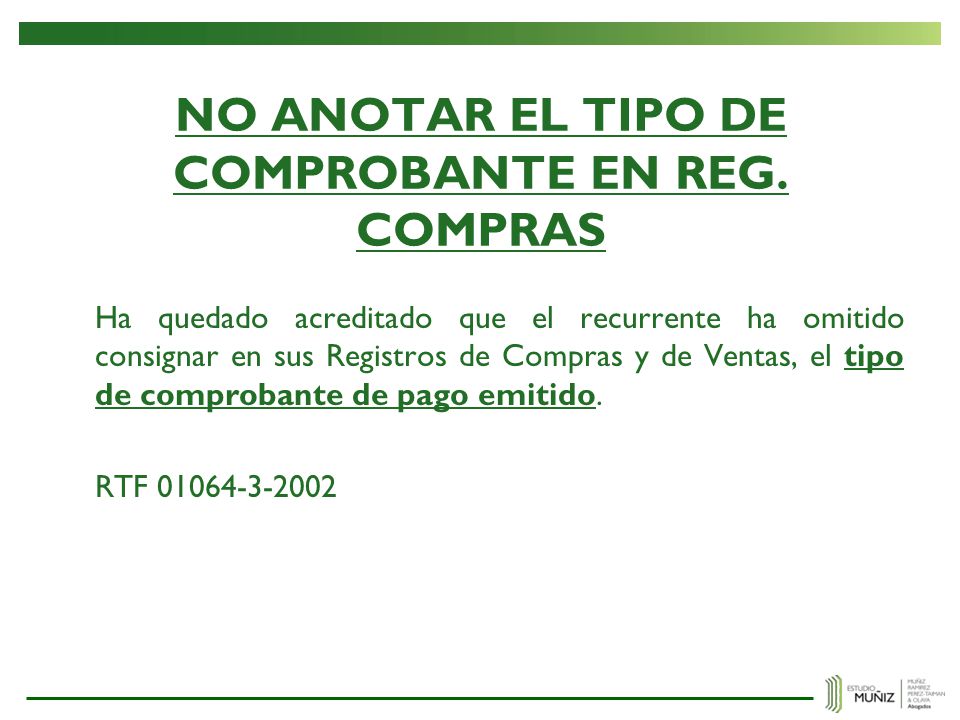 NO ANOTAR EL TIPO DE COMPROBANTE EN REG. COMPRAS