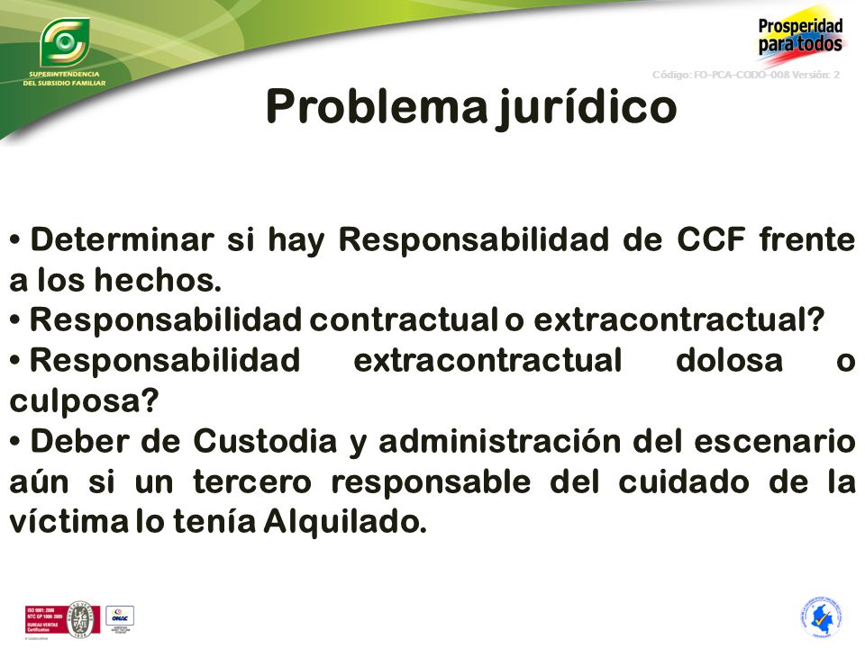 Determinar si hay Responsabilidad de CCF frente a los hechos.