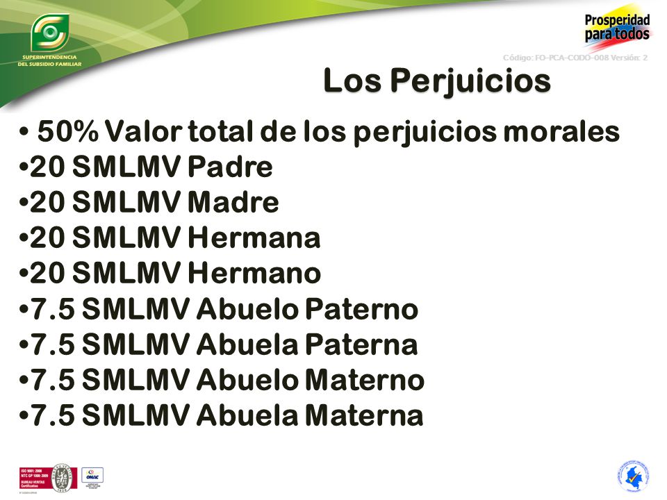 Los Perjuicios 50% Valor total de los perjuicios morales