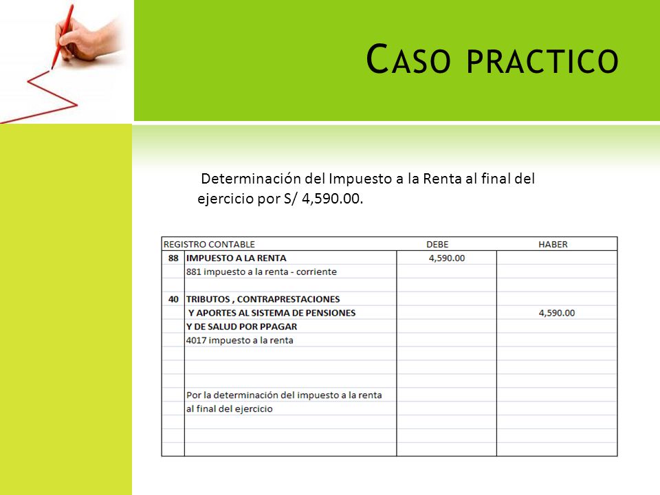 Caso practico Determinación del Impuesto a la Renta al final del ejercicio por S/ 4,