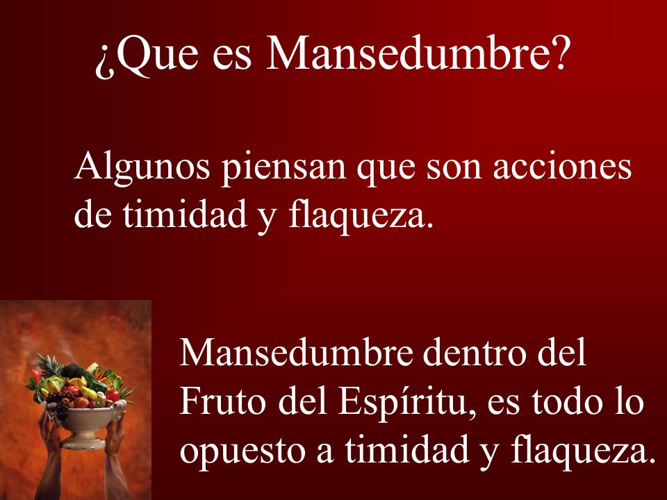 ¿Que es Mansedumbre Algunos piensan que son acciones de timidad y flaqueza.