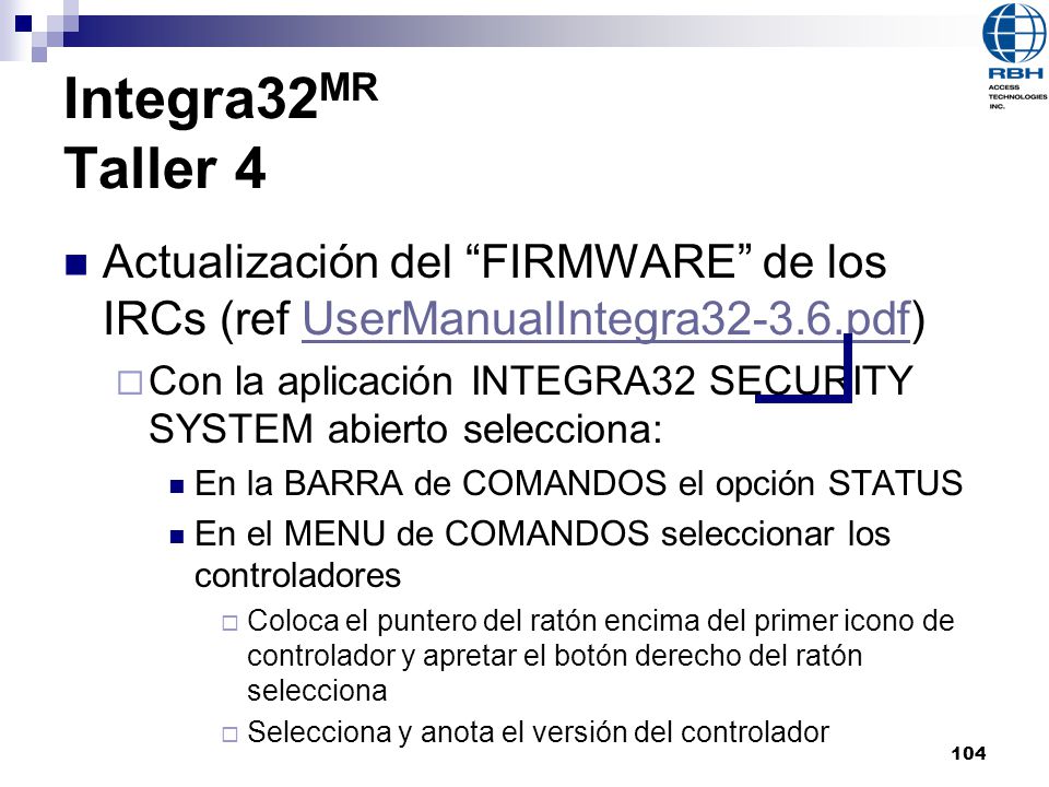 Integra32MR Taller 4 Actualización del FIRMWARE de los IRCs (ref UserManualIntegra pdf)