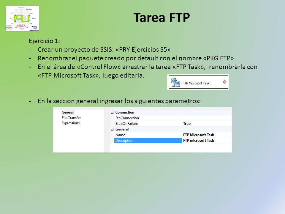 Tarea FTP Ejercicio 1: Crear un proyecto de SSIS: «PRY Ejercicios S5»