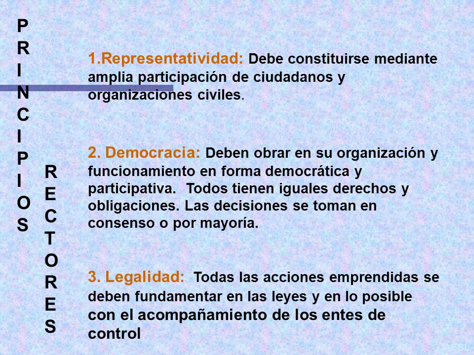 14/04/2017 PRINCIPIOS. 1.Representatividad: Debe constituirse mediante amplia participación de ciudadanos y organizaciones civiles.