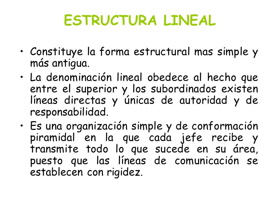 ESTRUCTURA LINEAL Constituye la forma estructural mas simple y más antigua.