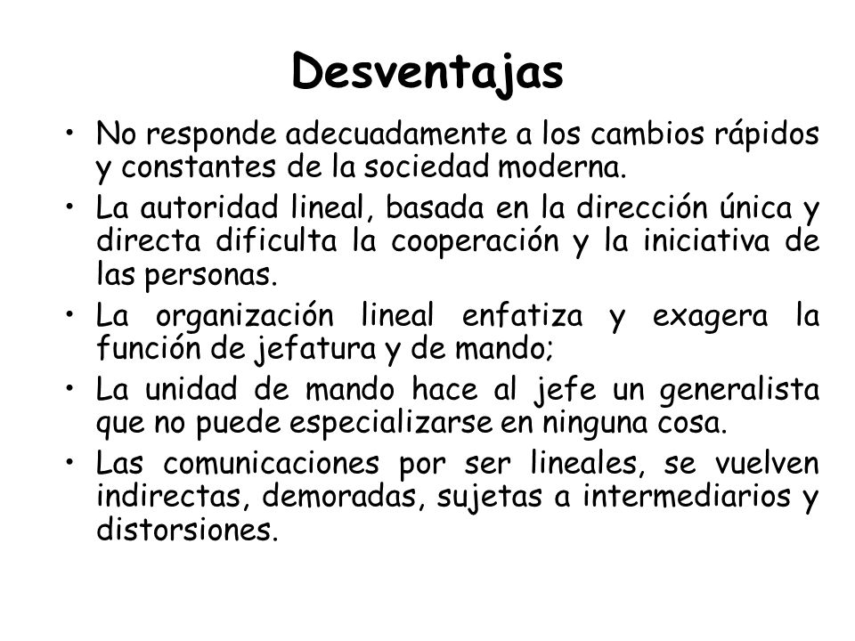Desventajas No responde adecuadamente a los cambios rápidos y constantes de la sociedad moderna.