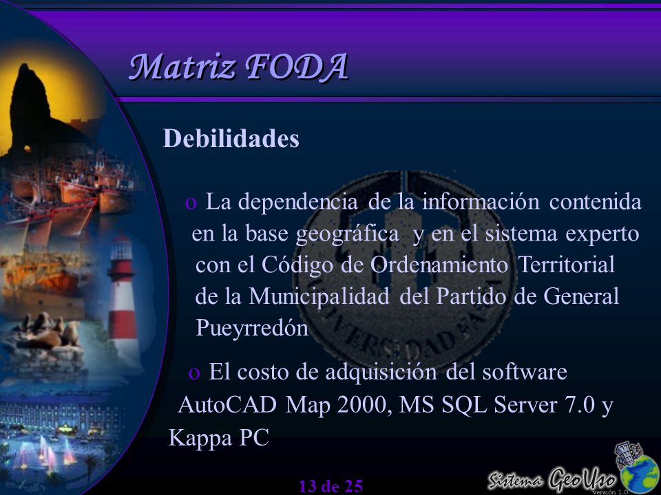 Matriz FODA Debilidades La dependencia de la información contenida