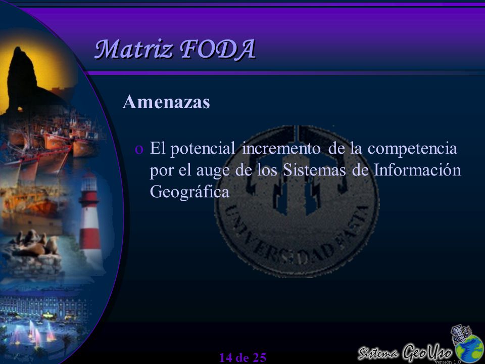 Matriz FODA Amenazas. El potencial incremento de la competencia por el auge de los Sistemas de Información Geográfica.