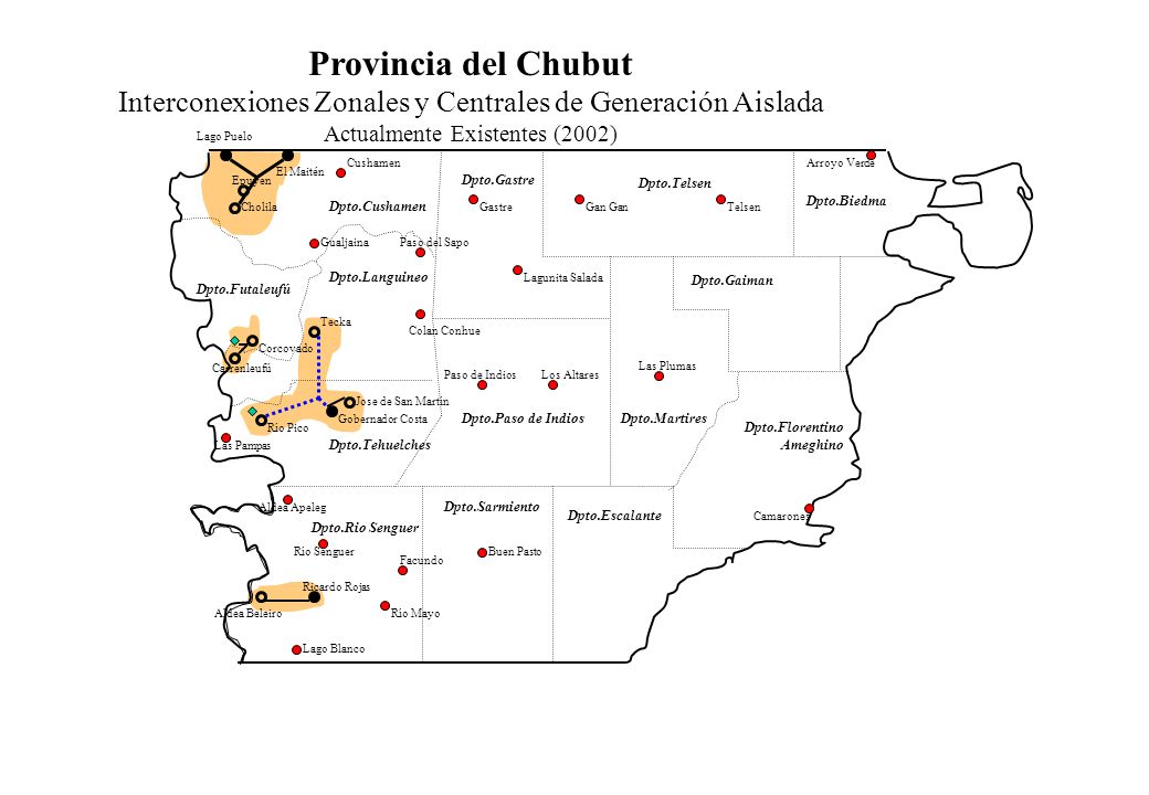 Provincia del Chubut Interconexiones Zonales y Centrales de Generación Aislada. Actualmente Existentes (2002)