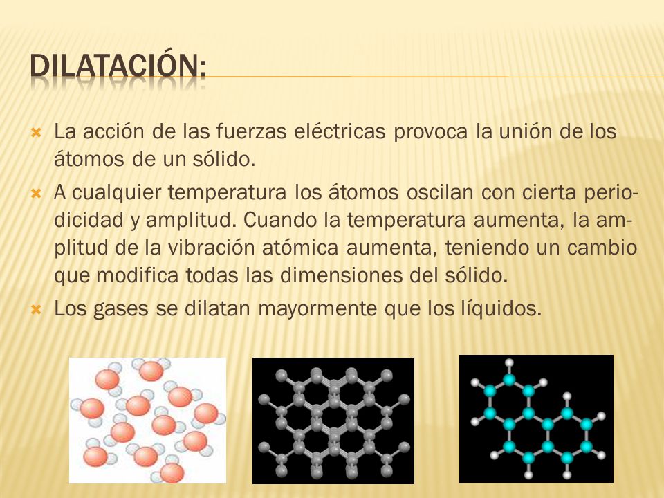 Dilatación: La acción de las fuerzas eléctricas provoca la unión de los átomos de un sólido.