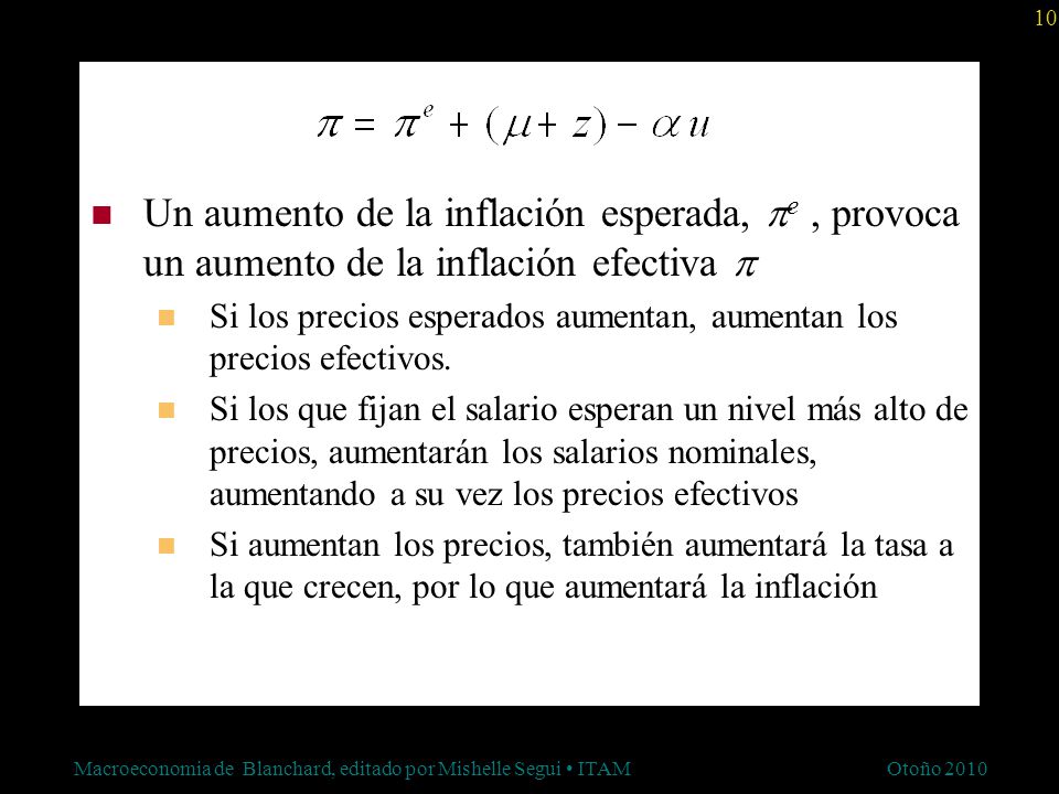 Un aumento de la inflación esperada, e , provoca un aumento de la inflación efectiva 