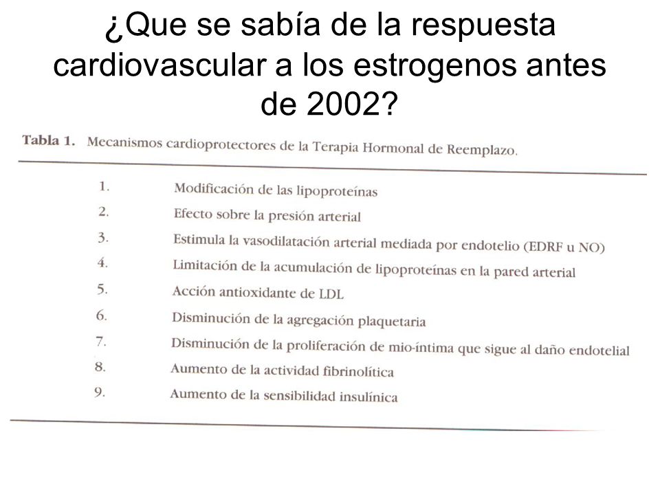 ¿Que se sabía de la respuesta cardiovascular a los estrogenos antes de 2002