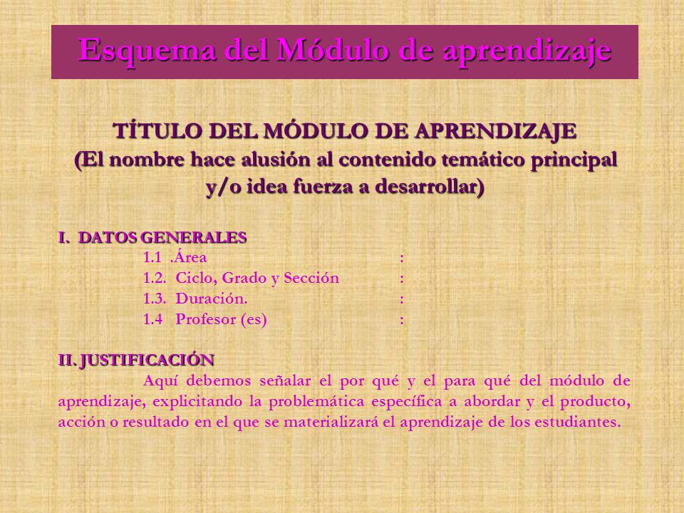Esquema del Módulo de aprendizaje TÍTULO DEL MÓDULO DE APRENDIZAJE