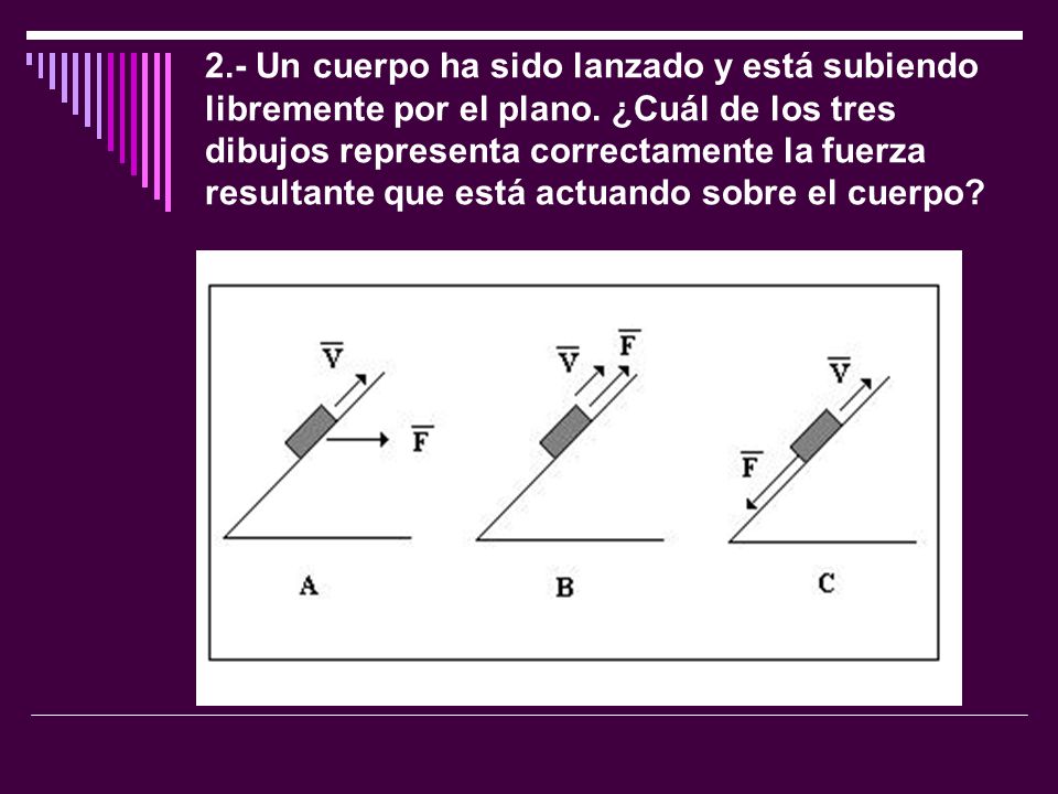 2. - Un cuerpo ha sido lanzado y está subiendo libremente por el plano