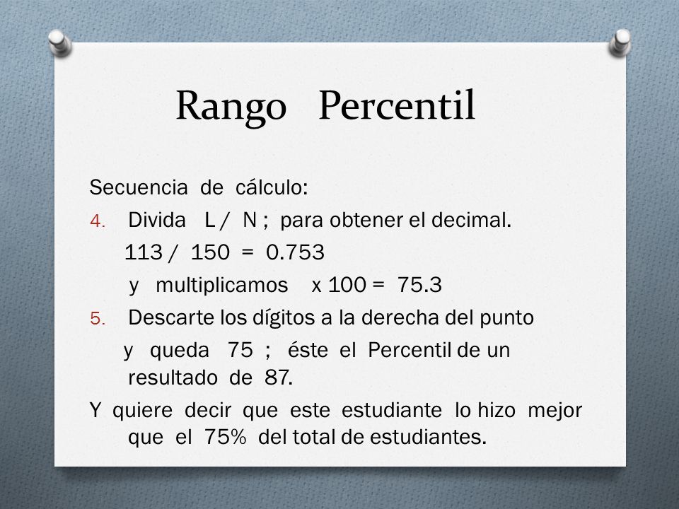 Rango Percentil Secuencia de cálculo: