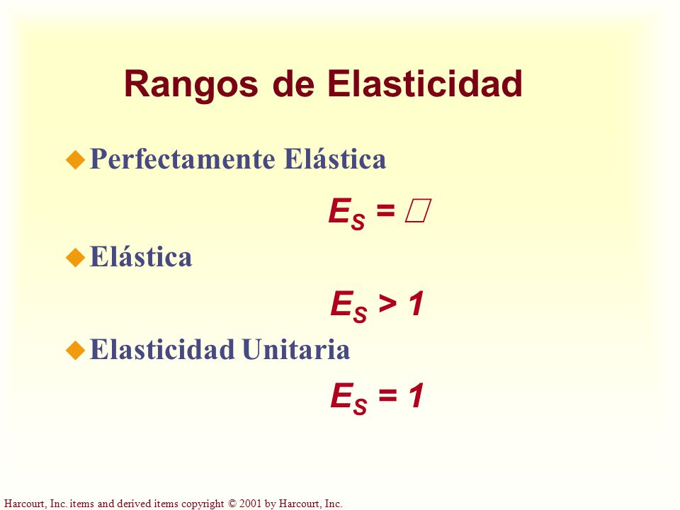 Rangos de Elasticidad ES = ¥ ES > 1 ES = 1 Perfectamente Elástica