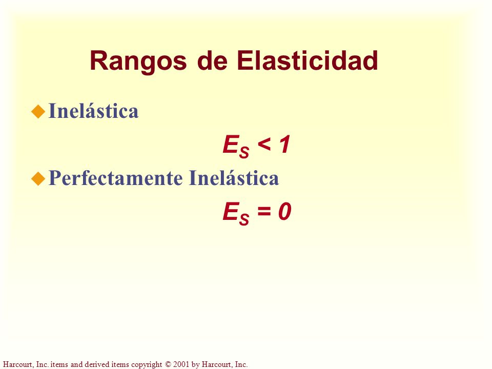 Rangos de Elasticidad ES < 1 ES = 0 Inelástica