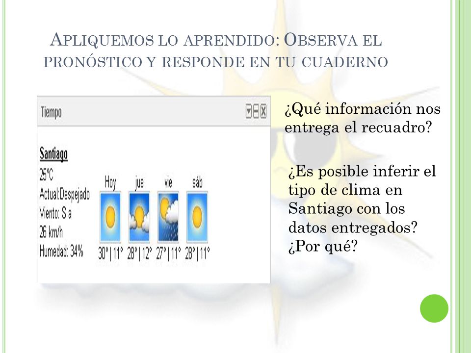 Apliquemos lo aprendido: Observa el pronóstico y responde en tu cuaderno