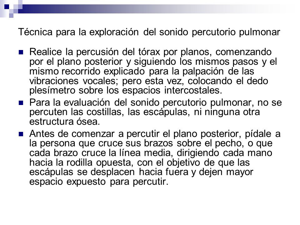 Técnica para la exploración del sonido percutorio pulmonar