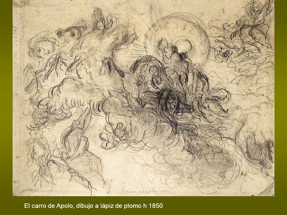 El carro de Apolo, dibujo a lápiz de plomo h 1850