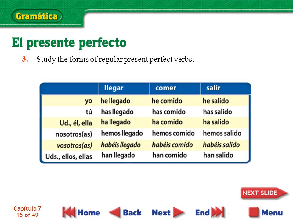 3. Study the forms of regular present perfect verbs.